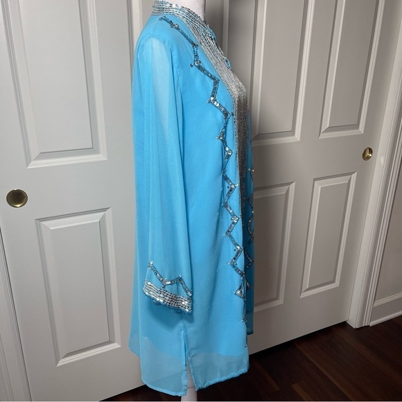 Marisol of India Tunic Dress Blue Chiffon Silver Sequins Embellished Beaded 14 - Picture 4 of 16